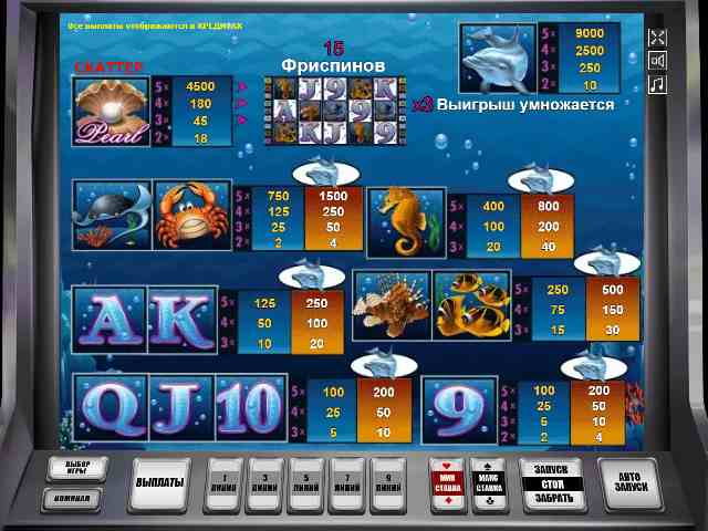 Символы в аппарате Жемчужина Дельфина Таблица выплат в слоте Dolphin's Pearl